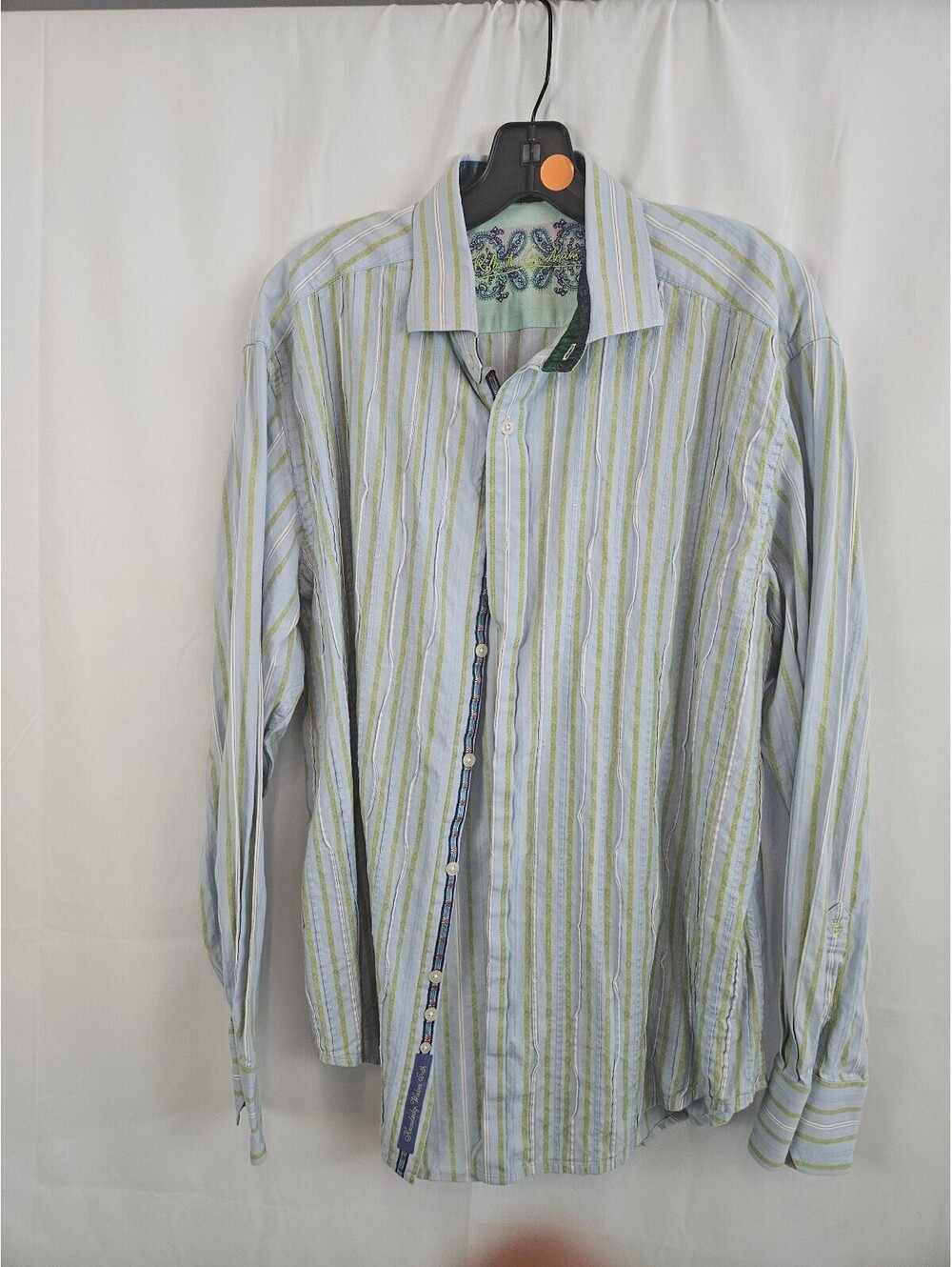 Robert Graham Men's XL Striped Button-Up Shirt with Embroder